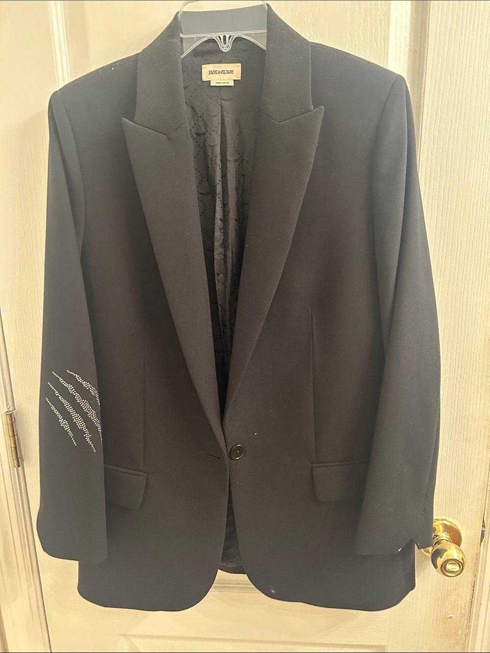 Zadig & Voltaire Black Tuxedo Blazer with Rhinestone Sleeve Detail